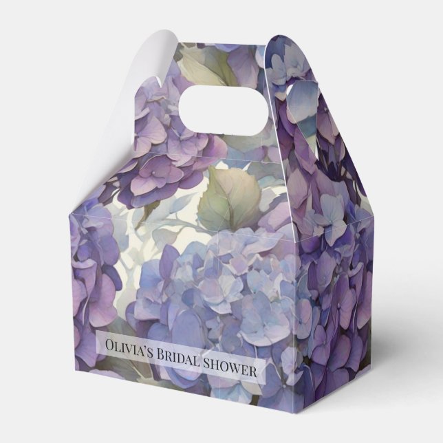 Elegant dusty purple blue watercolor hydrangeas  favour box (Front Side)