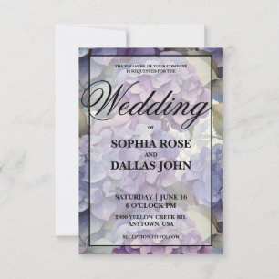 Elegant dusty purple blue watercolor hydrangeas  invitation
