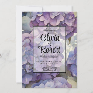 Elegant dusty purple blue watercolor hydrangeas  invitation