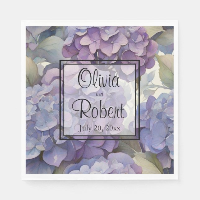 Elegant dusty purple blue watercolor hydrangeas  napkin (Front)