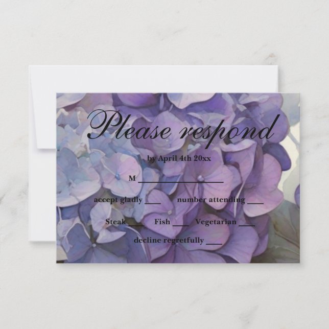 Elegant dusty purple blue watercolor hydrangeas  RSVP card (Front)