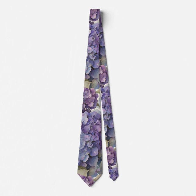 Elegant dusty purple blue watercolor hydrangeas  tie (Front)