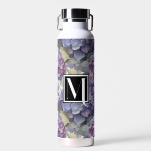 Elegant dusty purple blue watercolor hydrangeas water bottle