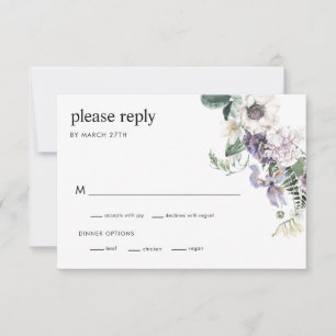 Elegant Dusty Purple Floral Wedding RSVP Card