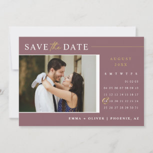 Elegant Dusty Purple Gold Save the Date Calendar Invitation