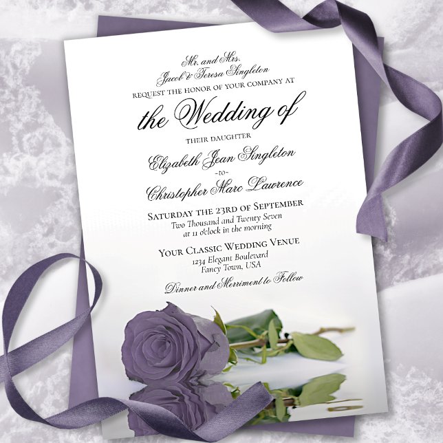 Elegant Dusty Purple Lavender Rose Formal Wedding Invitation (Creator Uploaded)