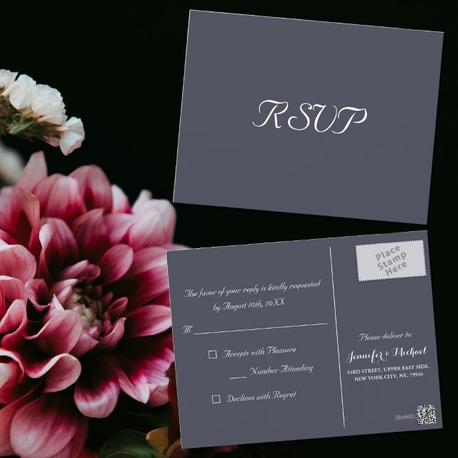 Elegant Dusty Purple Party Wedding Response RSVP Postcard (Elegant Dusty Purple Party Wedding Response RSVP Postcard)