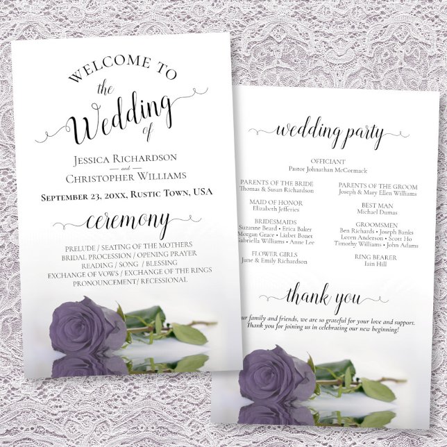 Elegant Dusty Purple Rose Budget Wedding Program (Front/Back)