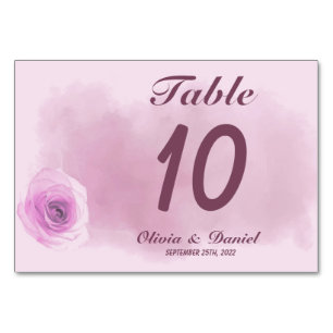 Elegant dusty purple rose floral wedding table number
