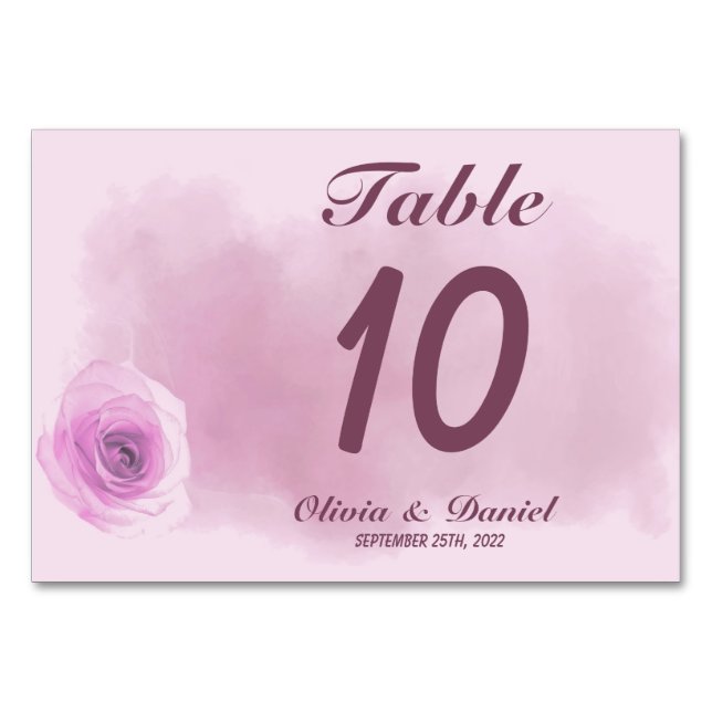Elegant dusty purple rose floral wedding table number (Back)