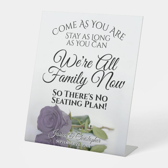 Elegant Dusty Purple Rose Open Seating Wedding Pedestal Sign (Front)