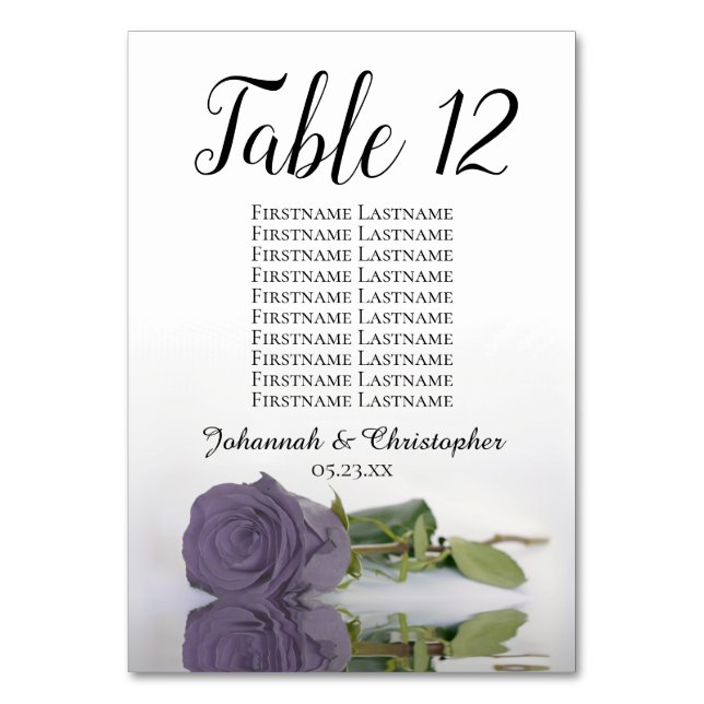 Elegant Dusty Purple Rose Seating Chart Wedding Table Number (Front)