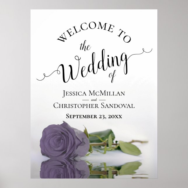 Elegant Dusty Purple Rose Stylish Wedding Welcome Poster (Front)