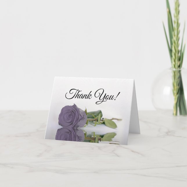 Elegant Dusty Purple Rose Wedding Photo Inside Thank You Card (Front)