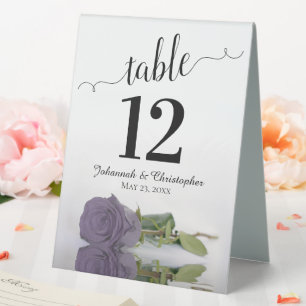 Elegant Dusty Purple Rose Wedding Table Number