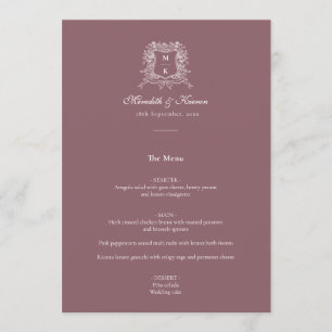 Elegant Dusty Purple Vintage Crest Thank You Note Menu