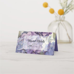 Elegant dusty purple watercolor floral hydrangeas place card