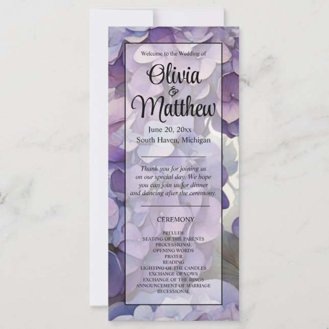 Elegant dusty purple watercolor floral program (Front)