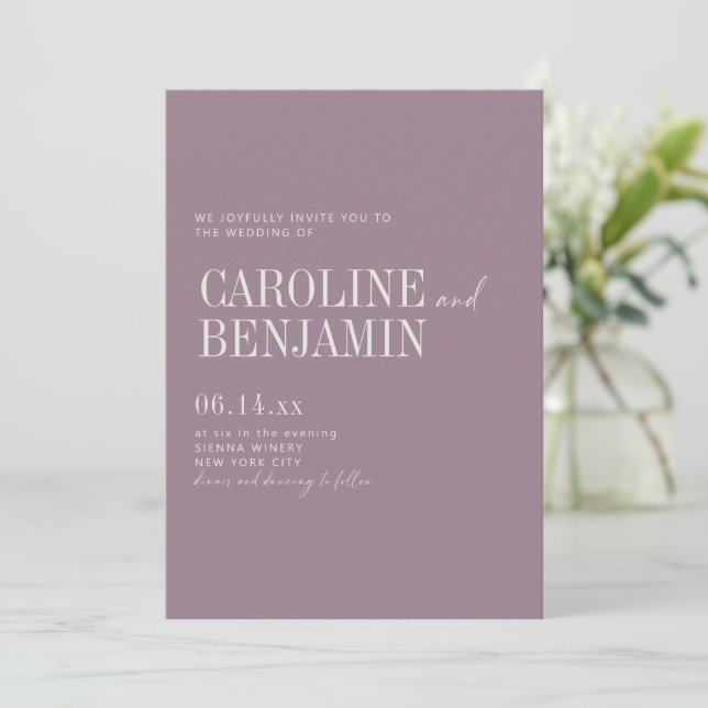 Elegant Dusty Purple Wedding Formal Script Serif Invitation (Standing Front)