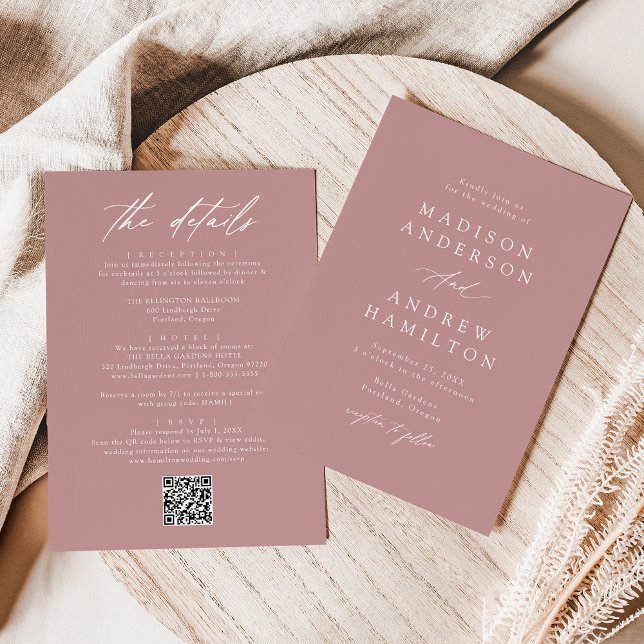 Elegant Dusty Rose All In One QR Code Wedding Invitation (Creator Uploaded)