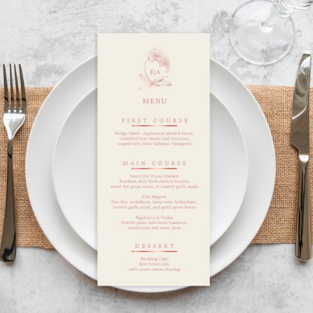 Elegant Dusty Rose and Ivory Orchid Wedding Menu (Creator Uploaded)