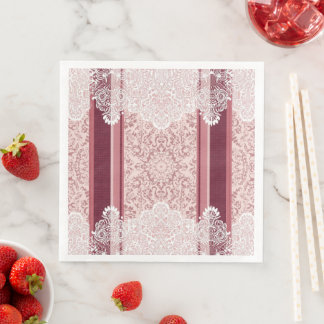 Elegant Dusty Rose and White Lace Wedding Napkin