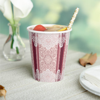 Elegant Dusty Rose and White Lace Wedding Paper Cups