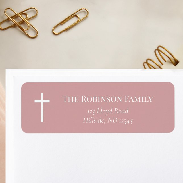 Elegant Dusty Rose Baptism Address Return Address Label (Creator Uploaded)