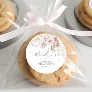 Elegant Dusty Rose Blush Bridal Shower Thank You Classic Round Sticker