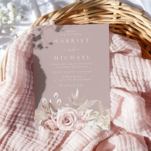 Elegant Dusty Rose & Blush Floral Wedding Invitation