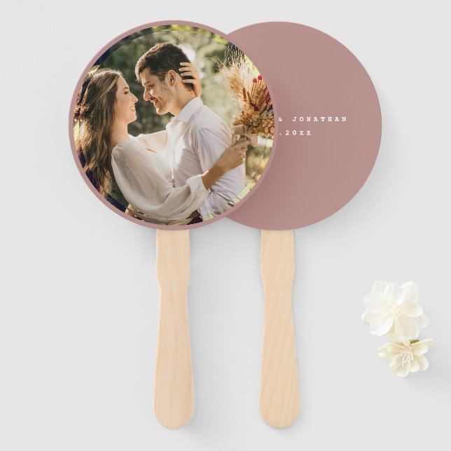 Elegant Dusty Rose Blush Neutral Wedding Photo Hand Fan (Front and Back)