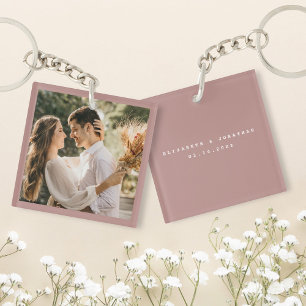Elegant Dusty Rose Blush Photo Wedding Favour Key Ring