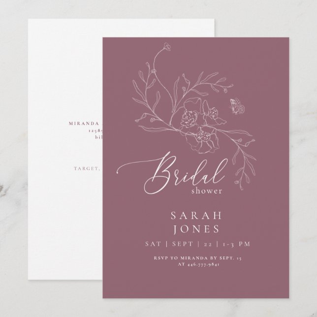 Elegant Dusty Rose Botanical Bridal Shower Invitation (Front/Back)