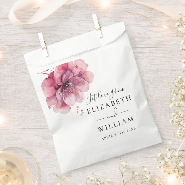 Elegant Dusty Rose Botanical Flower Seed Wedding Favour Bag (Clipped)