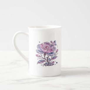 Elegant Dusty Rose Botanical Pattern Design Bone China Mug