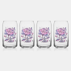 Elegant Dusty Rose Botanical Pattern Design Can Glass