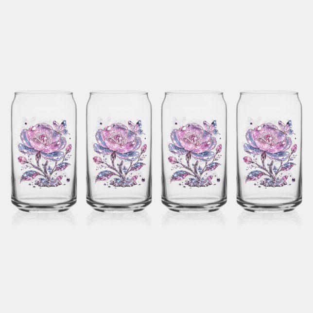Elegant Dusty Rose Botanical Pattern Design Can Glass (Front)