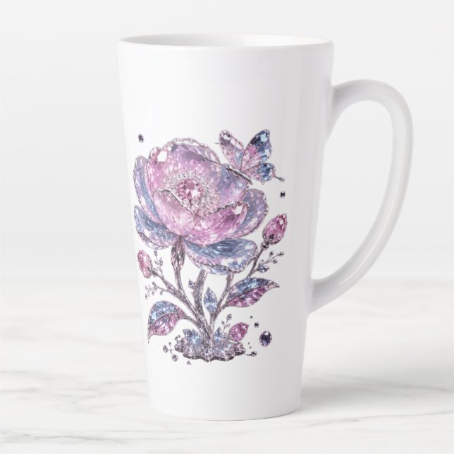 Elegant Dusty Rose Botanical Pattern Design Latte Mug (Right)