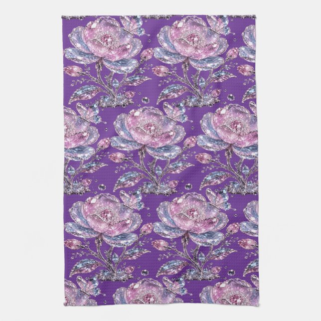 Elegant Dusty Rose Botanical Pattern Design Tea Towel (Vertical)