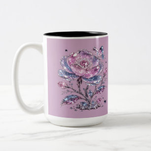 Elegant Dusty Rose Botanical Pattern Design Two-Tone Coffee Mug