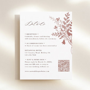 Elegant Dusty Rose Botanical Wedding Details Enclosure Card