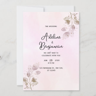 Elegant Dusty Rose Botanical Wedding Invitation