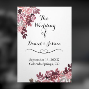 Elegant Dusty Rose Burgundy Floral Wedding Program Tri-Fold Programme