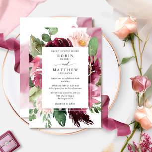 Elegant Dusty Rose, Burgundy Pink Floral Wedding Invitation