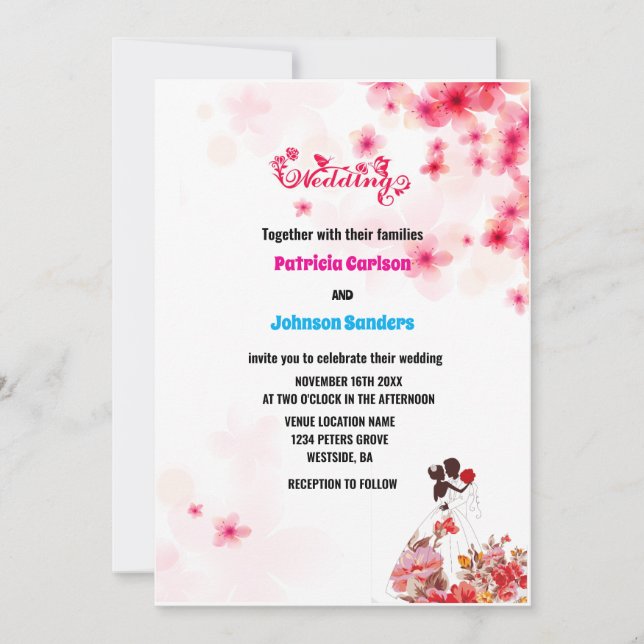 Elegant Dusty Rose, Burgundy Pink Floral Wedding  Invitation (Front)