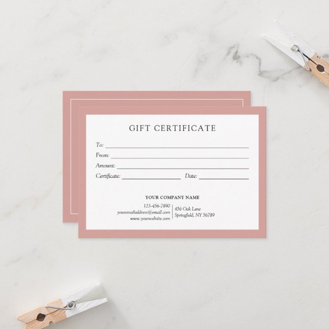 Elegant Dusty Rose Business Gift Certificate Logo (Front/Back In Situ)