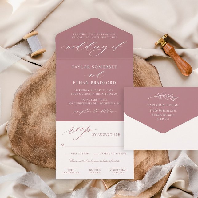 Elegant Dusty Rose Calligraphy Script Wedding All In One Invitation (Creator Uploaded)