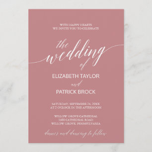 Elegant Dusty Rose Calligraphy Wedding Invitation