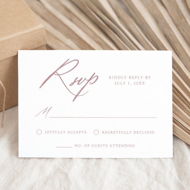 Elegant Dusty Rose Calligraphy Wedding RSVP Card (Creator Uploaded)