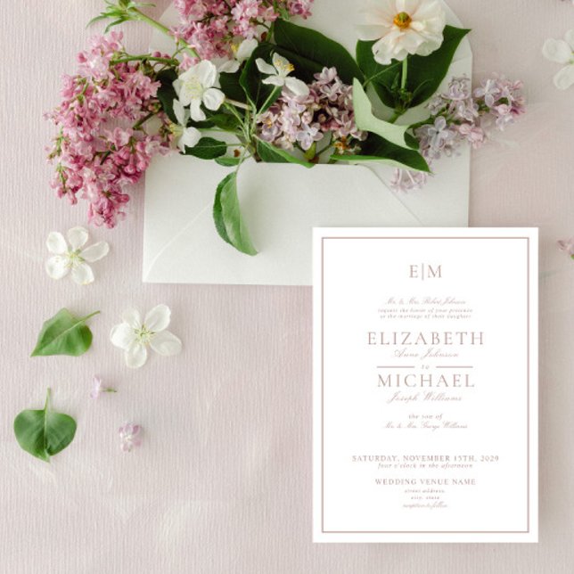 Elegant Dusty Rose Classic Script Monogram Wedding Invitation (Creator Uploaded)